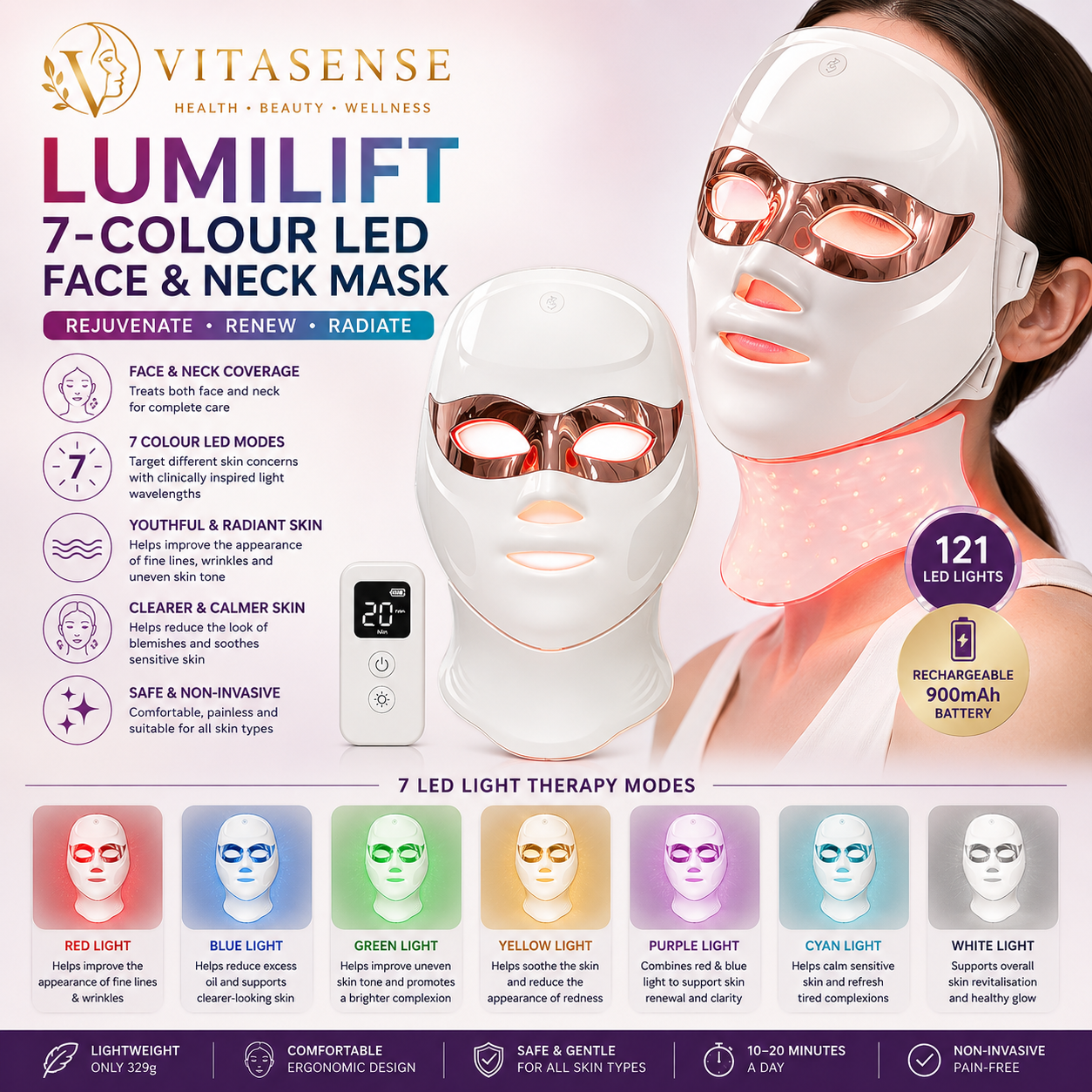 VitaSense LumiLift 7-Colour LED Face &amp; Neck Mask