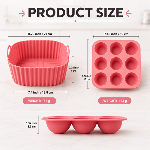 2 Piece Air Fryer Silicone Baking Set -  PINK