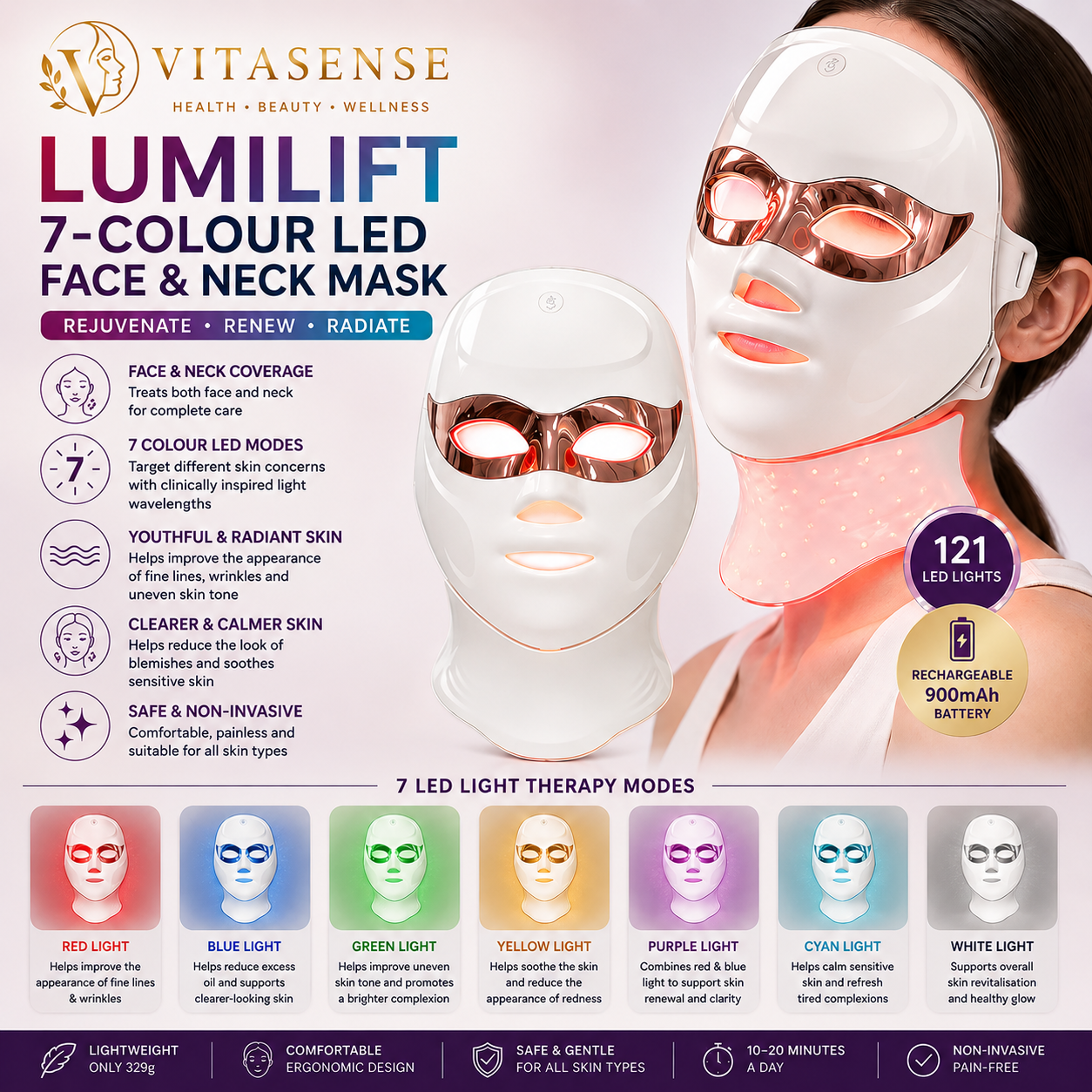 LumiLift 7-Colour LED Face &amp; Neck Mask