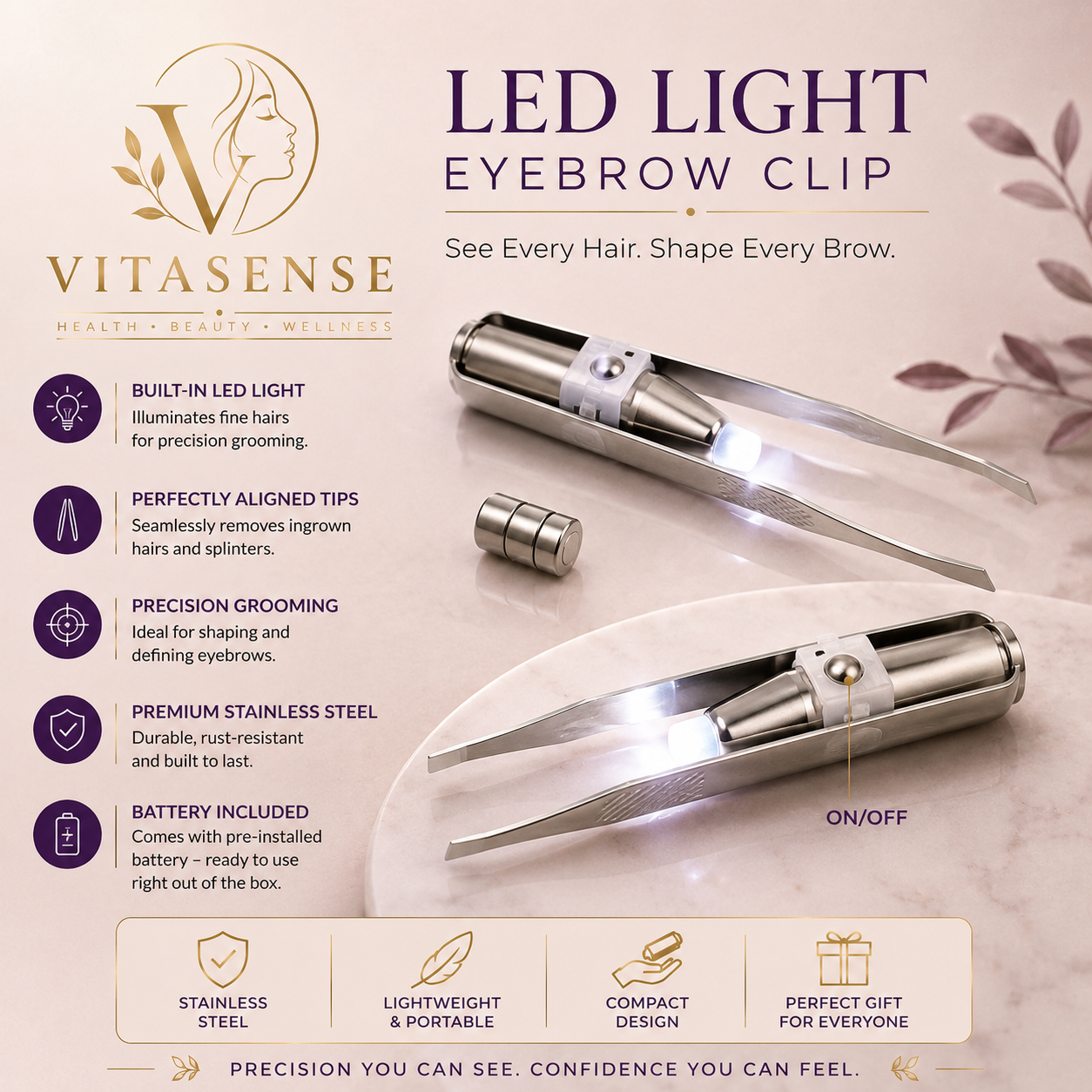 LED Precision Eyebrow Tweezer
