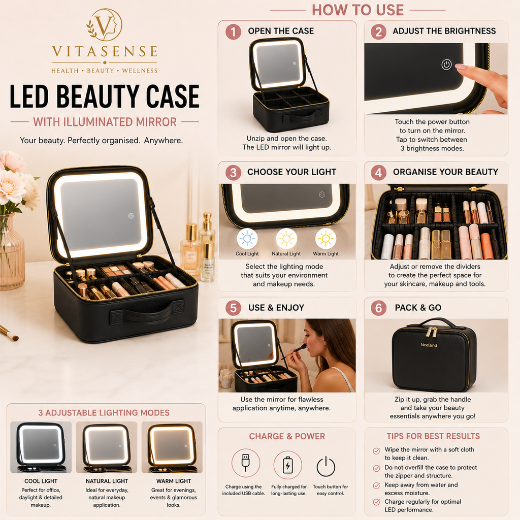 VitaSense LED Beauty Case with Illuminated Mirror